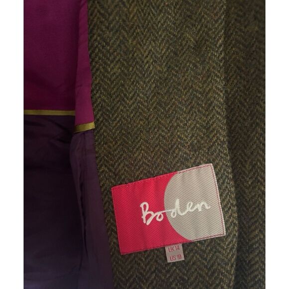 Vintage Boden Wool Herringbone English Blazer in Olive Size 10 / Excellent - Picture 5 of 10